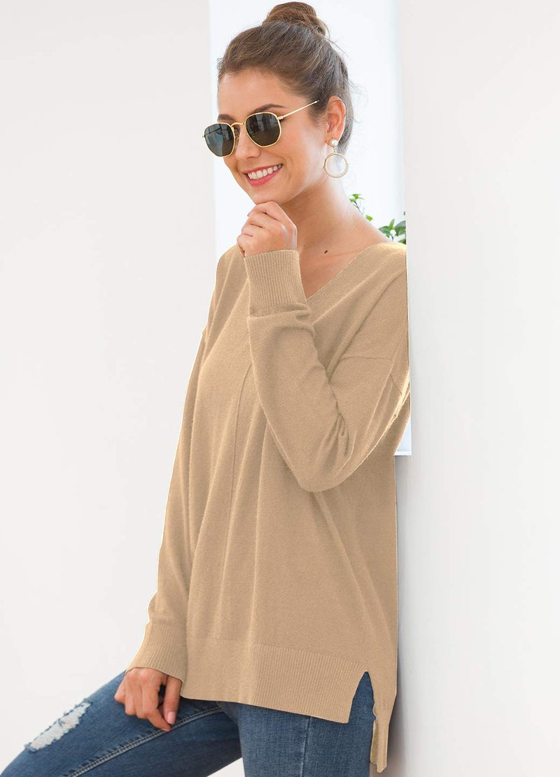 Jouica Womens Fall Casual Long Sleeve Pullover Sweater,Khaki,Large - Image 5